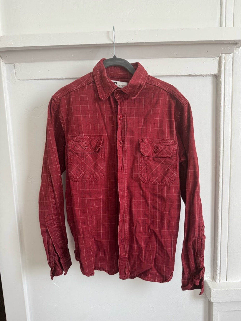 Tellason Deep Red Plaid Button-Down Shirt